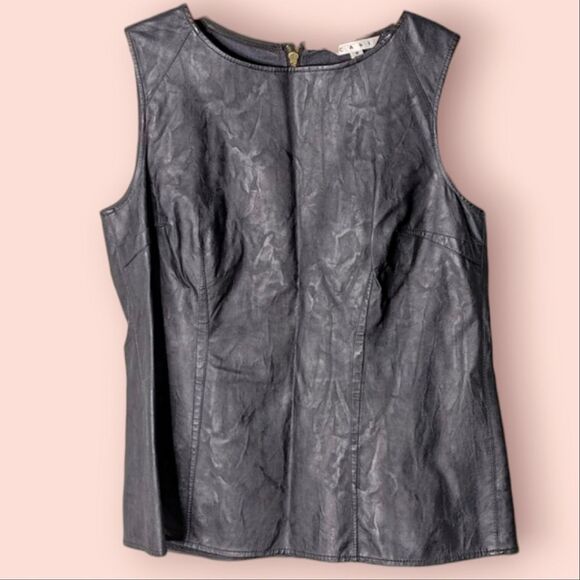 CAbi Textured Vegan Leather Back Zip Structured Tank Top Size 8 10 S M - Picture 1 of 9